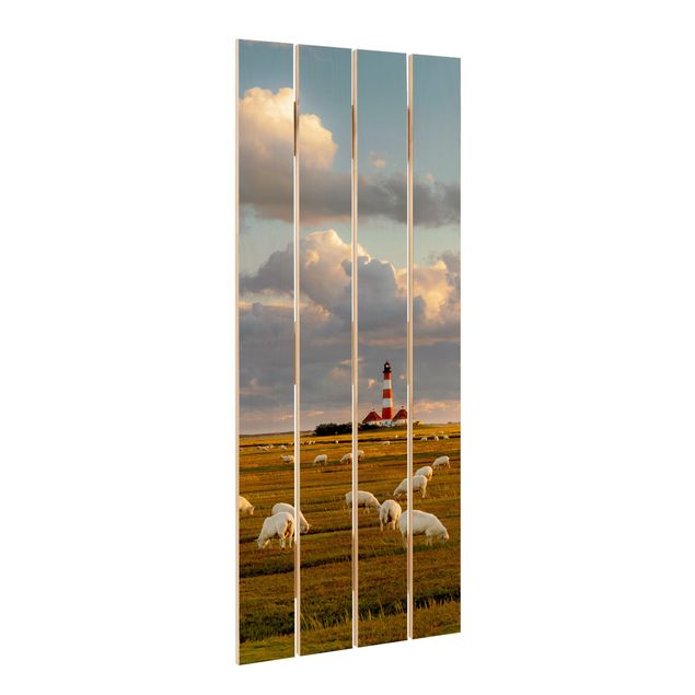decoração quadros North Sea Lighthouse With Flock Of Sheep