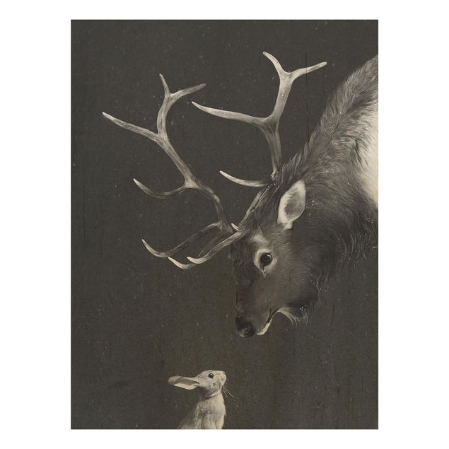 Quadros de Laura Graves Art Illustration Deer And Rabbit Black And White Drawing