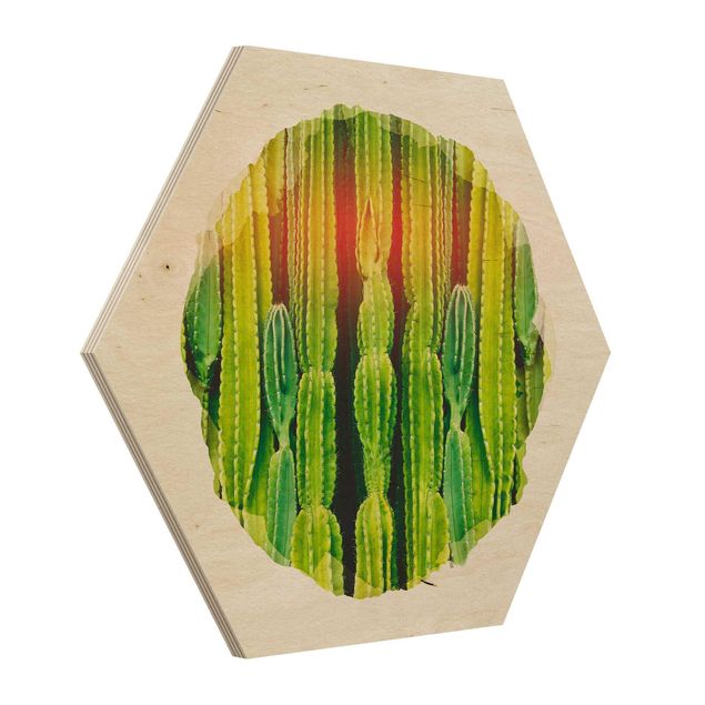 quadros em madeira para decoração WaterColours - Cactus Wall
