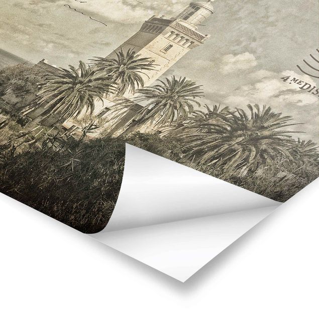 decoração quadros Lighthouse And Palm Trees - Vintage Postcard