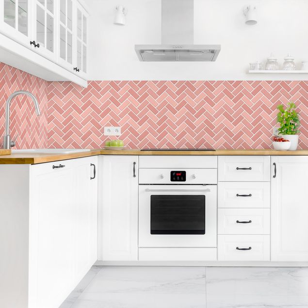 Backsplash de cozinha monocromático Fish Bone Tiles - Antique Pink