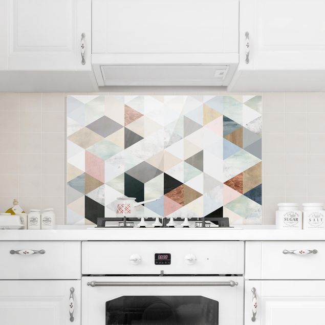Painel anti-salpicos de cozinha padrões Watercolor Mosaic With Triangles I