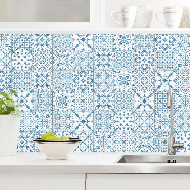 decoraçao para parede de cozinha Patterned Tiles Blue White