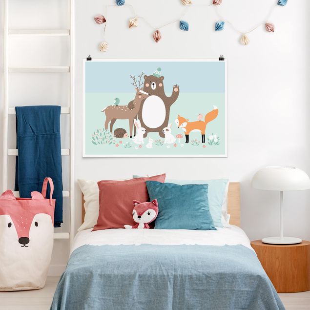 decoração para quartos infantis Forest Friends with forest animals blue