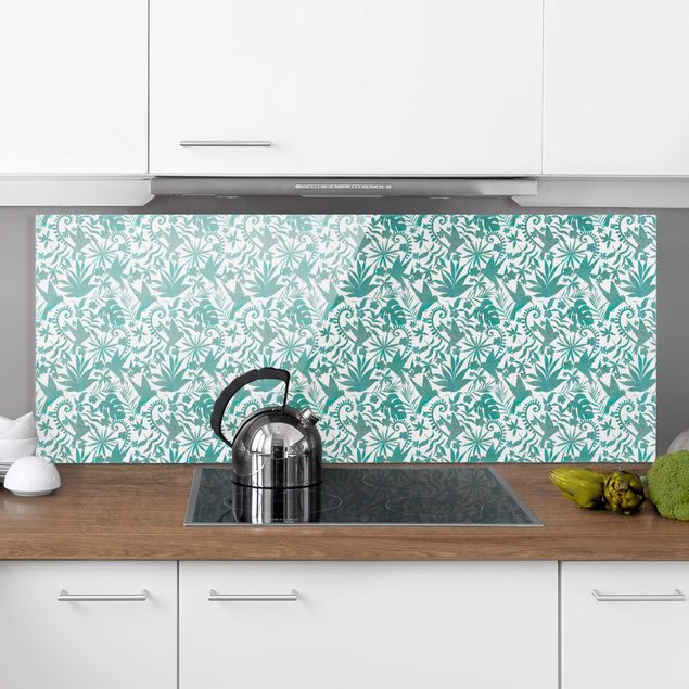 decoraçoes cozinha Watercolour Hummingbird And Plant Silhouettes Pattern In Turquoise