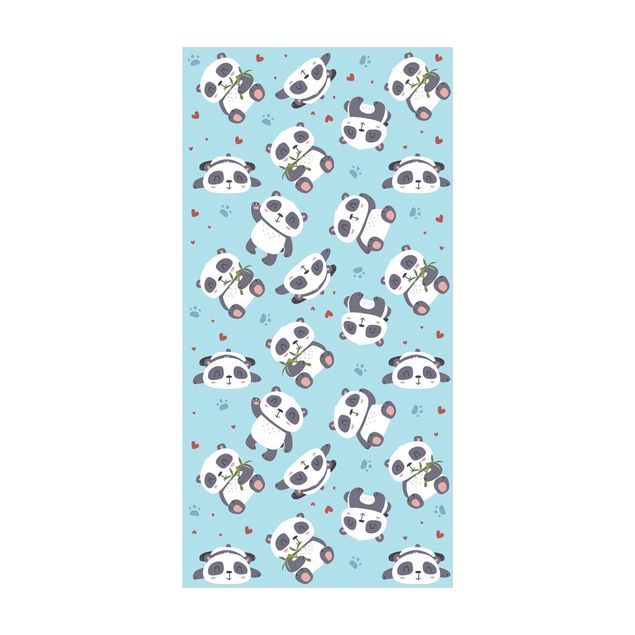 Tapetes modernos Cute Panda With Paw Prints And Hearts Pastel Blue