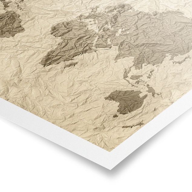 Quadros em marrom Paper World Map Beige Brown