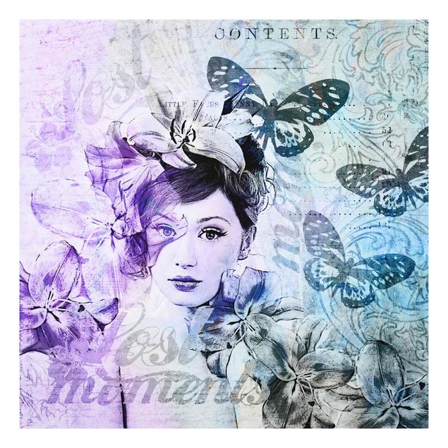 quadro com borboleta Shabby Chic Collage - Portrait With Butterflies