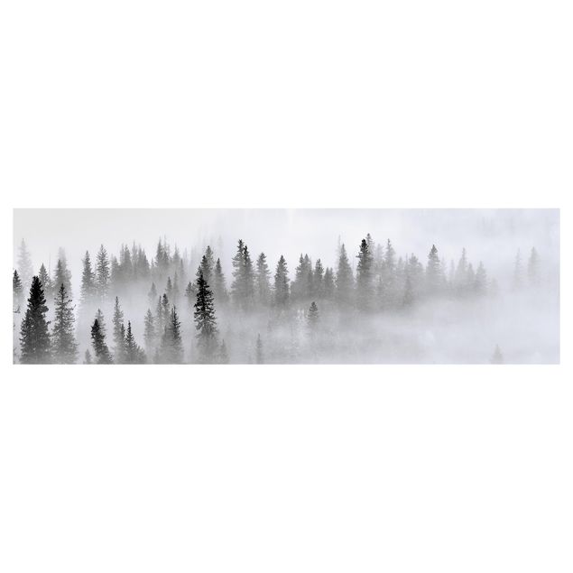 Backsplash de cozinha Fog In The Fir Forest Black And White