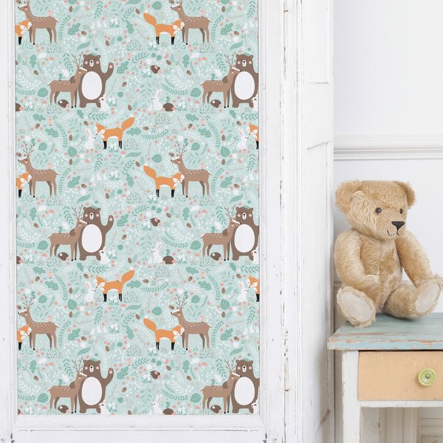 Papel autocolante para móveis mate Kids Pattern Forest Friends With Forest Animals