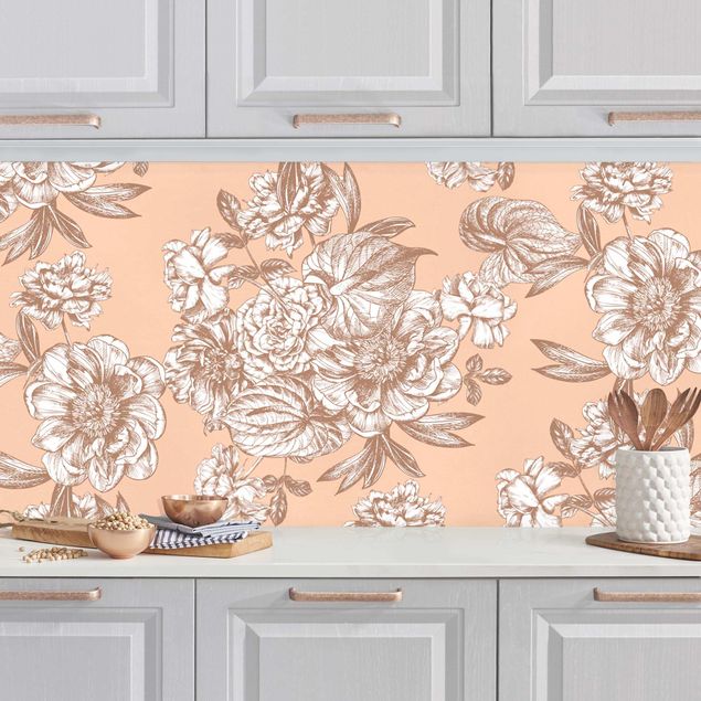 decoraçao para parede de cozinha Copper Engraving Flower Bouquet