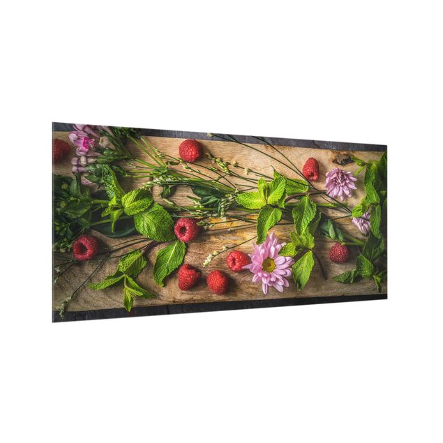 Painel anti-salpicos de cozinha temperos e ervas aromáticas Flowers Raspberry Mint
