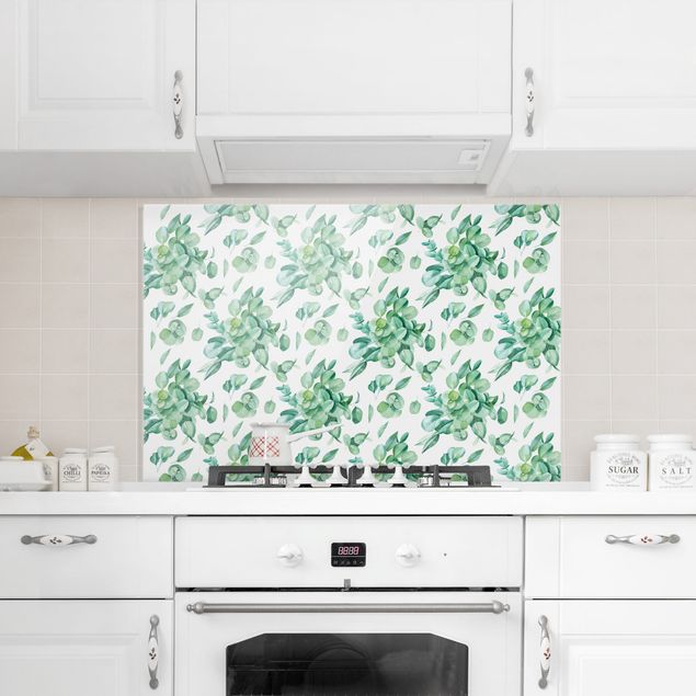 Painel anti-salpicos de cozinha flores Watercolour Eucalyptus Bouquet Pattern