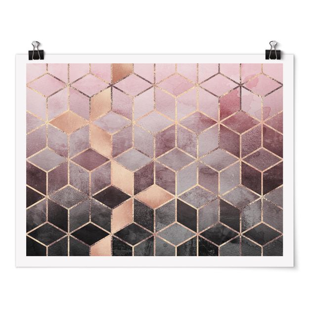 Posters abstratos Pink Grey Golden Geometry