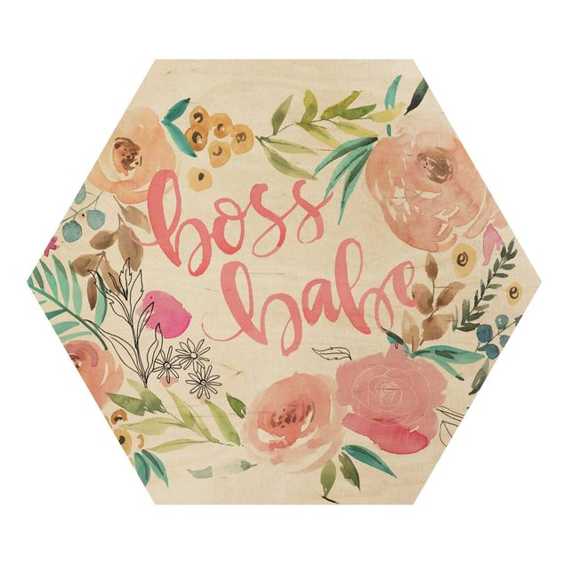 quadros em madeira para decoração Pink Flowers - Boss Babe