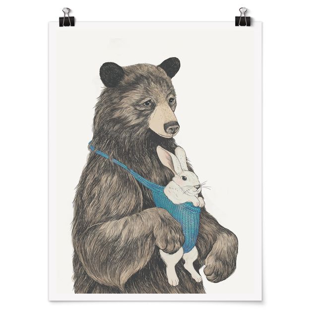 Posters animais Illustration Bear And Bunny Baby