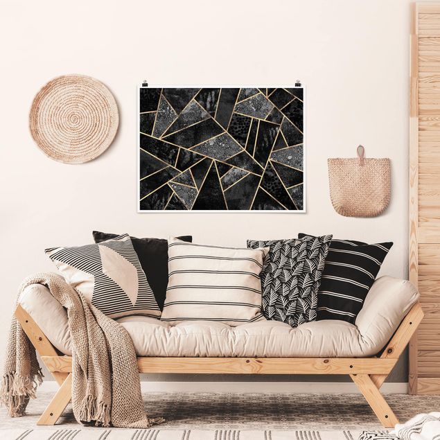 Posters abstratos Grey Triangles Gold