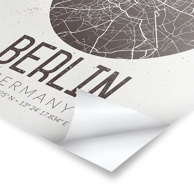 quadros preto e branco para decoração City Map Berlin - Retro