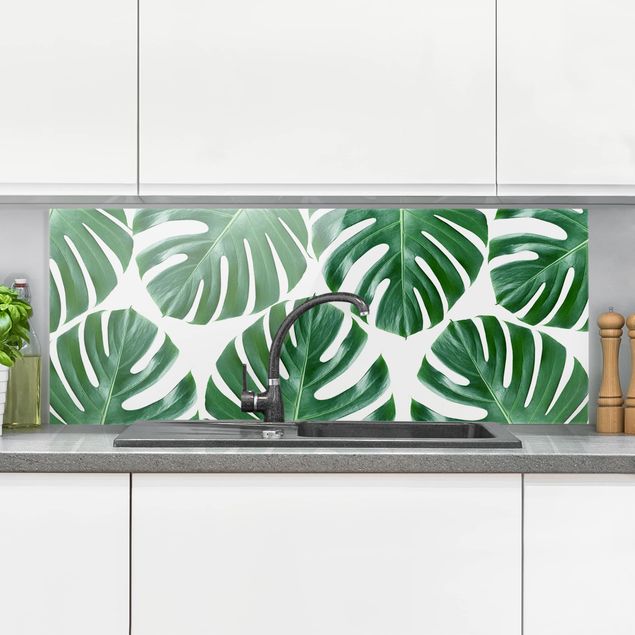 decoraçao para parede de cozinha Tropical Green Leaves Monstera