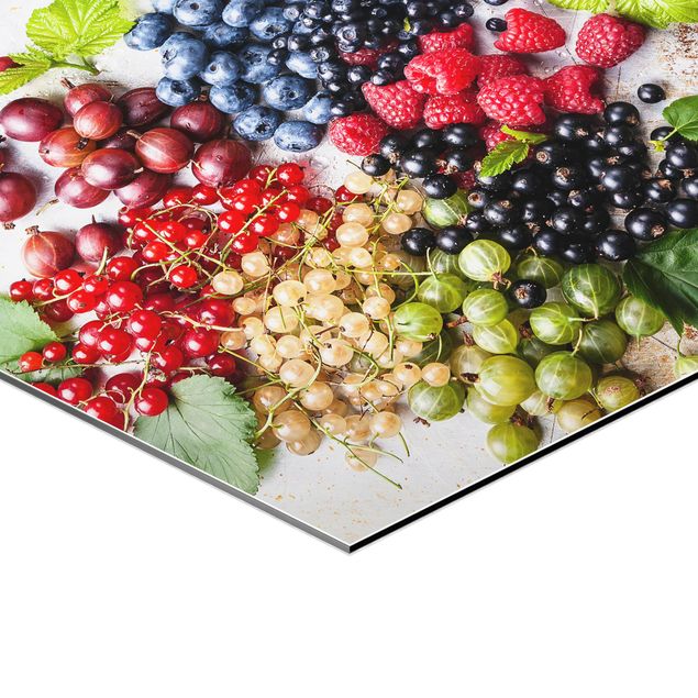 Quadros hexagonais Mixture Of Berries On Metal