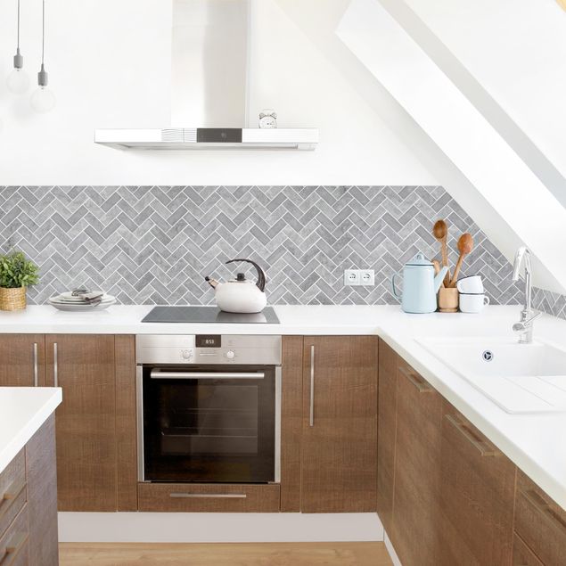 Backsplash de cozinha imitação azulejos Marble Fish Bone Tiles - Dark Grey