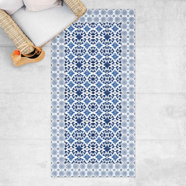tapetes de exterior Moroccan Tiles Floral Blueprint With Tile Frame