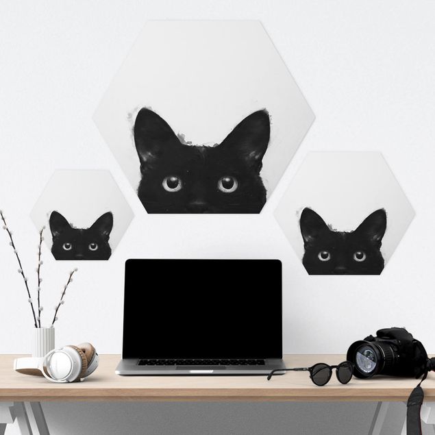 quadros para parede Illustration Black Cat On White Painting