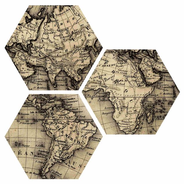 quadro de madeira para parede Old World Map Details