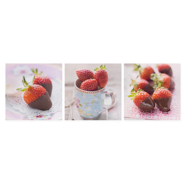 Telas decorativas legumes e fruta Strawberries In Chocolate Vintage