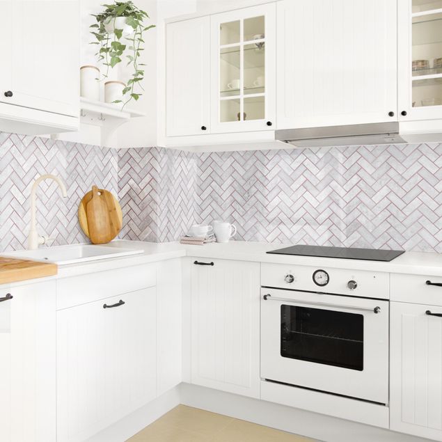 Backsplash de cozinha imitação azulejos Marble Fish Bone Tiles - Light Greyish Rose Gold