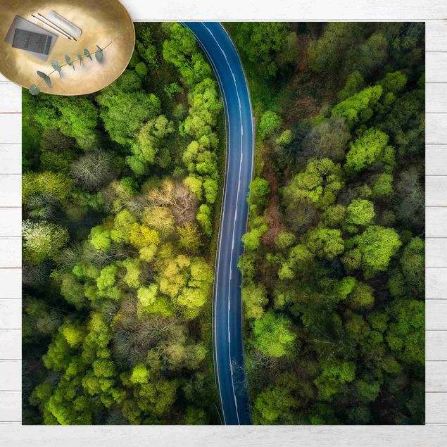 tapete exterior jardim Aerial Image - Paved Road In the Forest