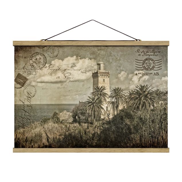 Quadros mar Vintage Postcard With Lighthouse And Palm Trees
