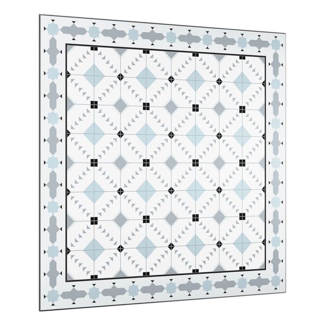Painel antisalpicos Geometrical Tiles Ikat Blue With Border
