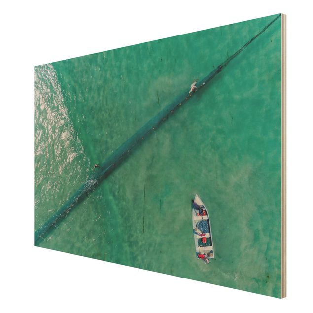 Quadros em madeira praia Aerial View - Fishermen