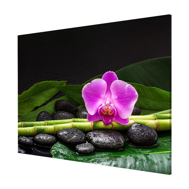 Quadros bambu Green Bamboo With Orchid Flower