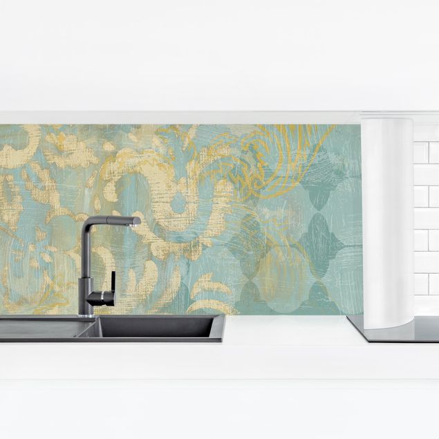 Backsplash de cozinha Moroccan Collage In Gold And Turquoise