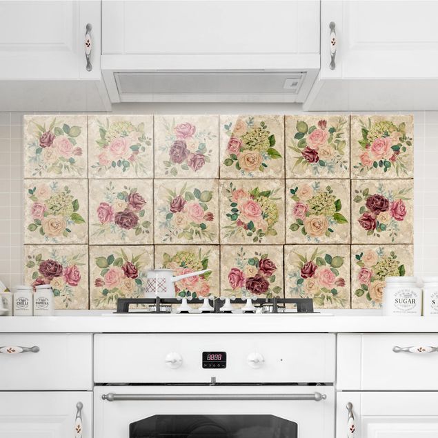 decoraçao para parede de cozinha Vintage roses and hydrangeas