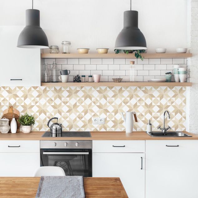 Backsplash de cozinha imitação azulejos Star Shaped Tiles - Beige