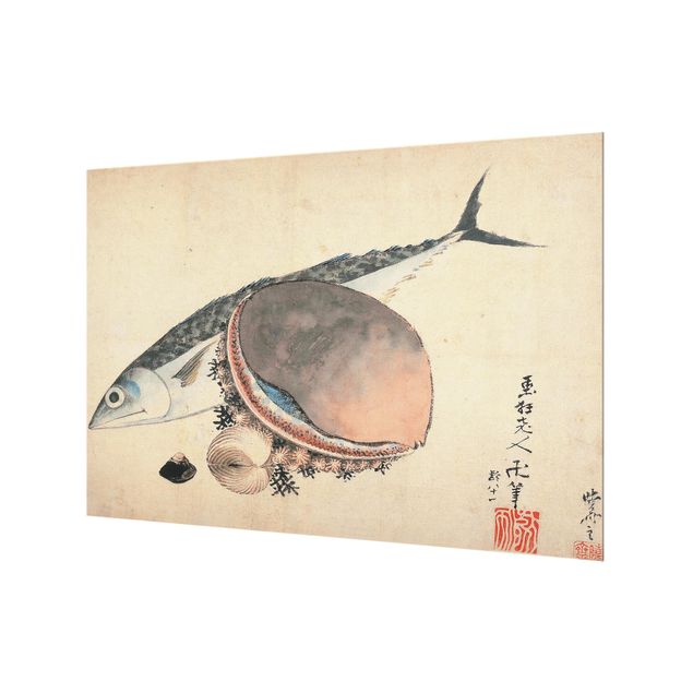 réplicas de quadros famosos Katsushika Hokusai - Mackerel And Sea Shells