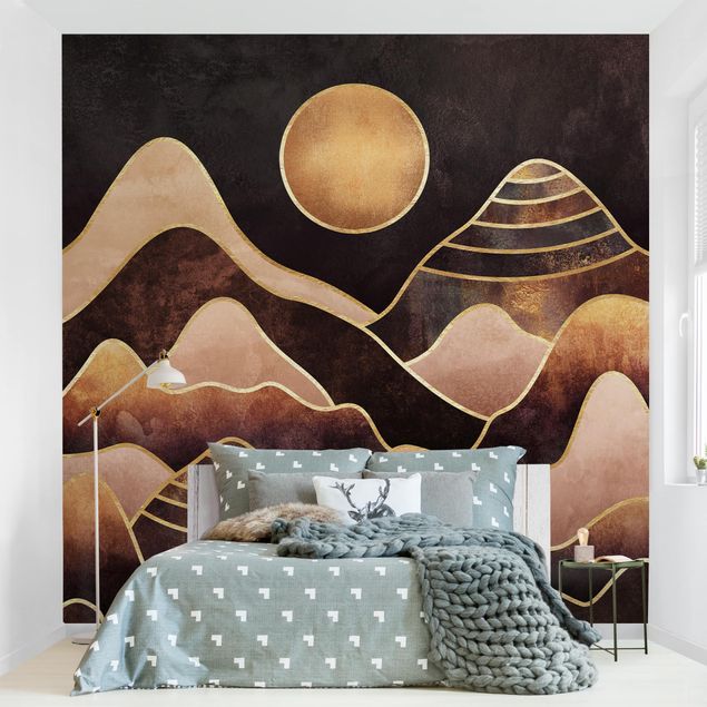 Papel de parede padrões Golden Sun Abstract Mountains