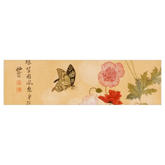 revestimento parede cozinha Yuanyu Ma - Poppy Flower And Butterfly