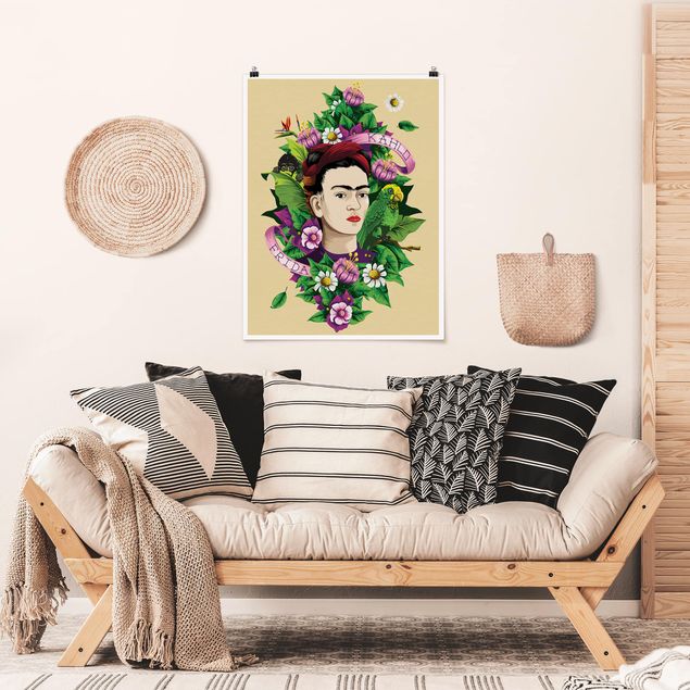 Posters flores Frida Kahlo - Frida, Monkey And Parrot