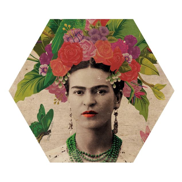 quadros em madeira para decoração Frida Kahlo - Flower Portrait
