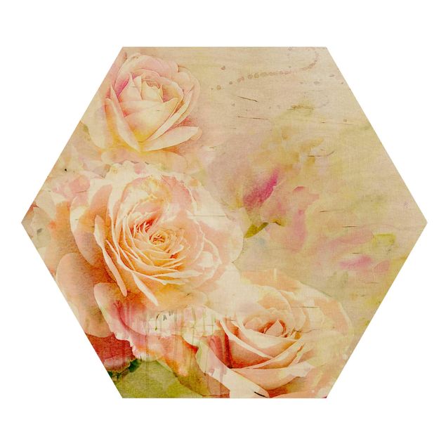 Quadros hexagonais Watercolour Rose Composition