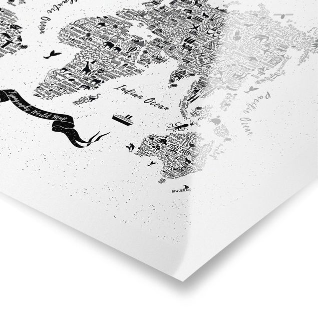 Quadros decorativos Typography World Map White