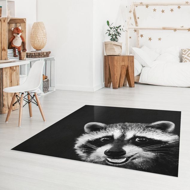 tapetes sala modernos Illustration Racoon Black and White Painting