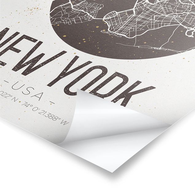 quadros preto e branco para decoração New York City Map - Retro