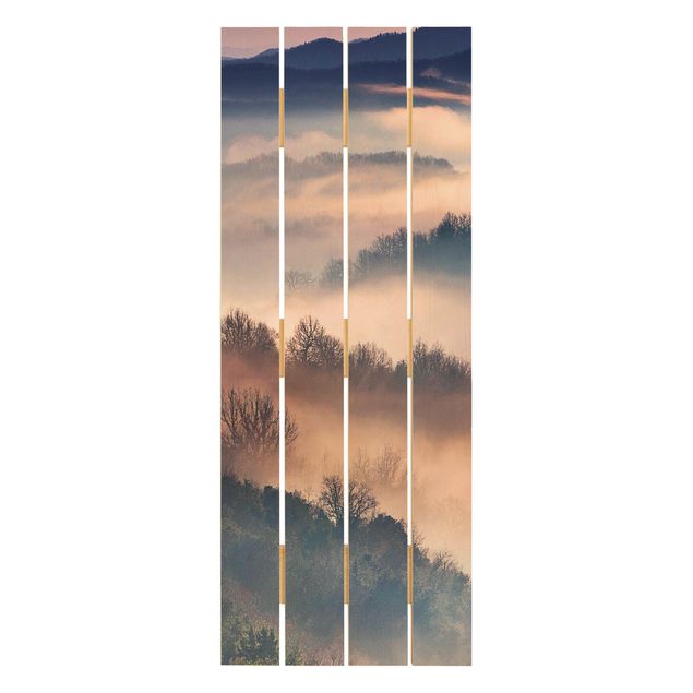 quadro de madeira para parede Fog At Sunset