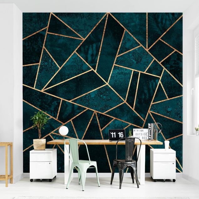 papel de parede para quarto de casal moderno Dark Turquoise With Gold