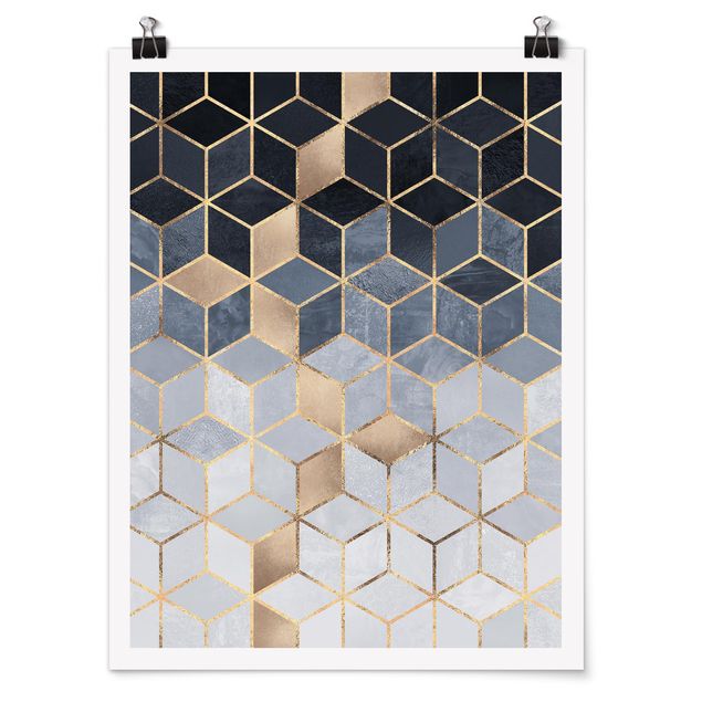 Posters abstratos Blue White Golden Geometry